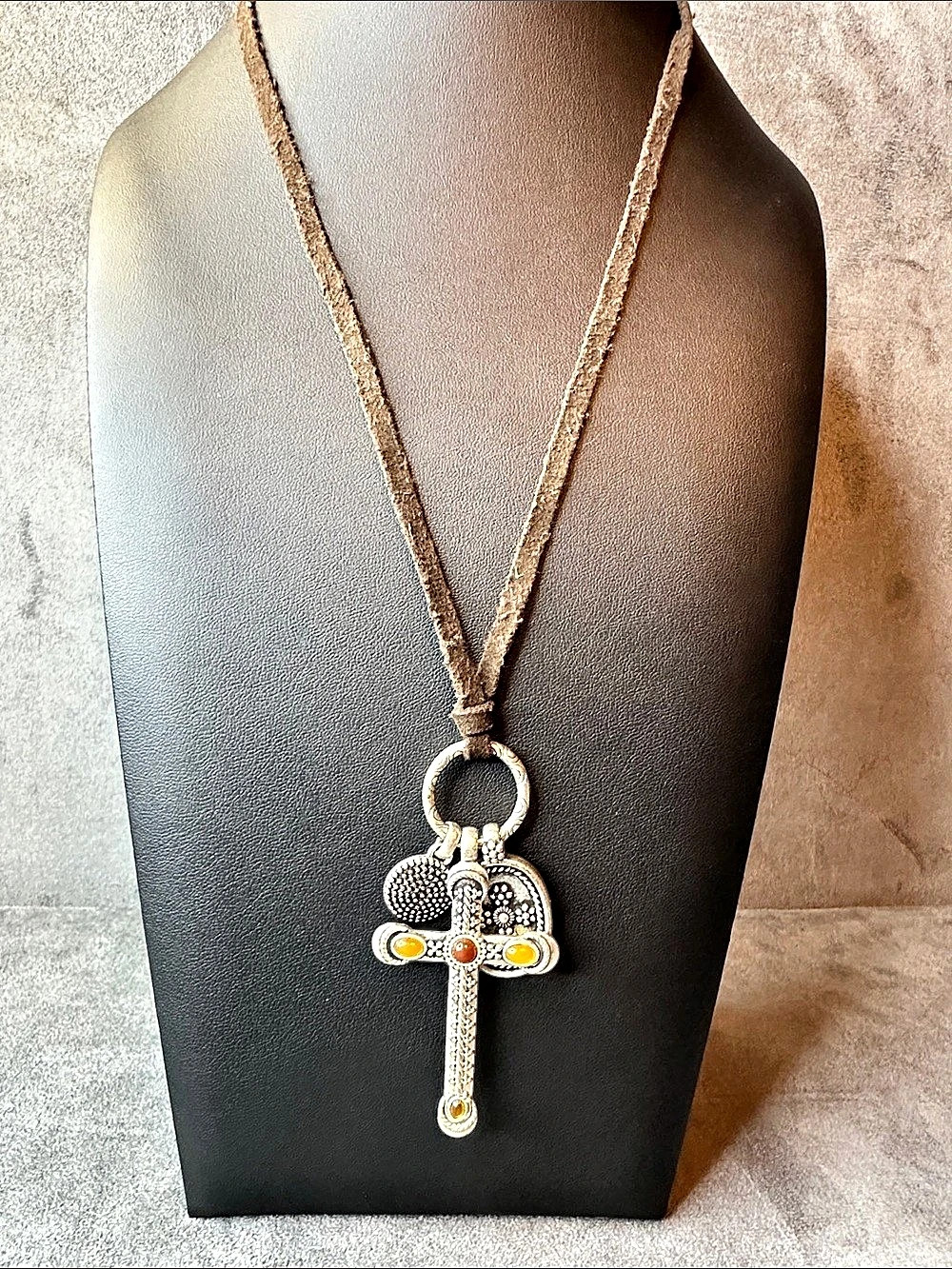 S10 Cross & Heart Charm Suede Necklace